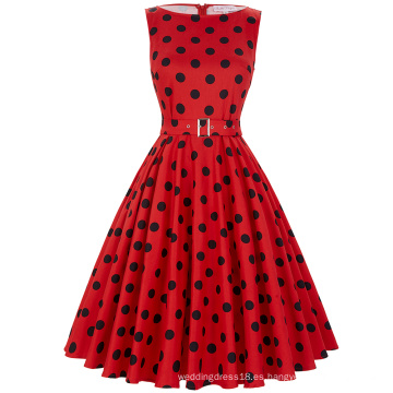 Belle Poque Stock mangas 37 patrones de algodón Big Black Dot vestido rojo vintage BP000002-35